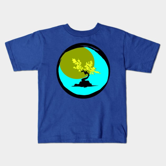 retro japanese bonsai - sumi design in a enso circle brush stroke Kids T-Shirt by Trippy Critters